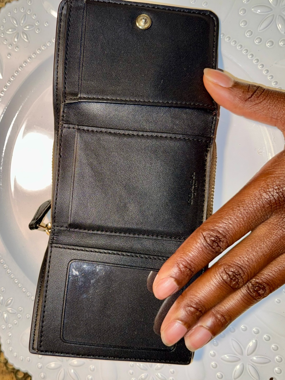 Coach Brown Leather & Signature Canvas Studded Wallet - Picture 6 of 7